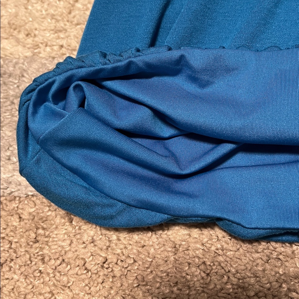 BCBGMAXAZRIA drape front bubble hem dress, blue, size L GUC! Y2K! - Picture 6 of 8
